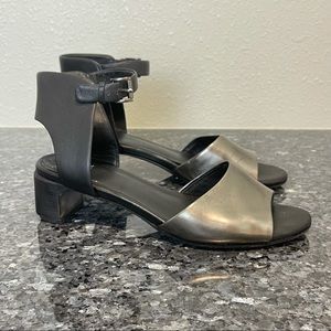 Eileen Fisher silver black block heel sandals
